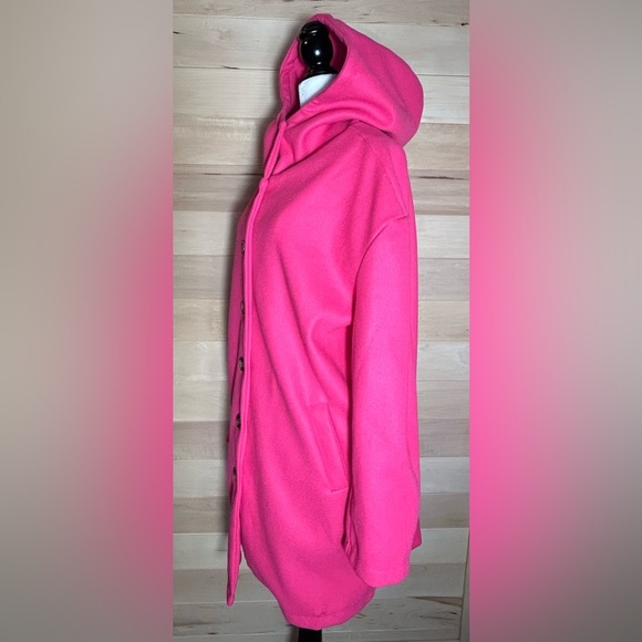 Vibrant Pink Hooded Cape Coat Size XL Barbie core Fall Dressy Pink lady Cotton - Picture 4 of 11